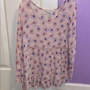Pink floral print blouse